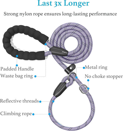 6 FT Durable Slip Lead Dog Leash with Padded Handle and Highly Reflective Threads, Dog Training Leash, (Small, 0~35 Lbs, Black)