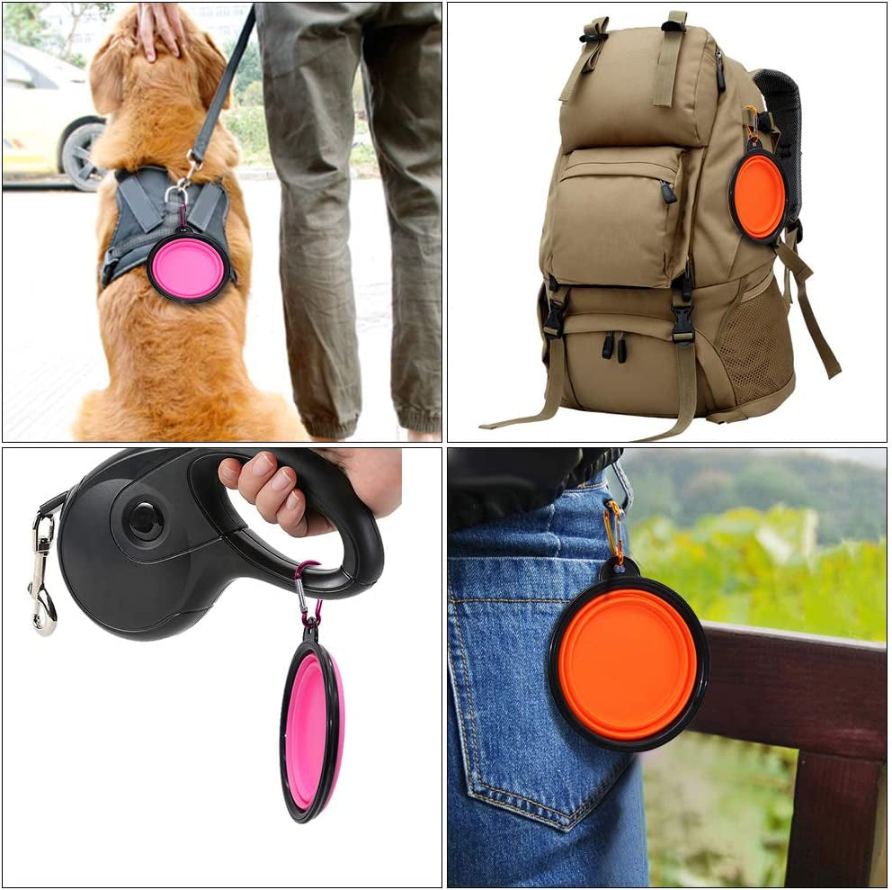 Dog Bowl Pet Collapsible Bowls, 2 Pack Collapsible Dog Water Bowls for Cats Dogs, Portable Pet Feeding Watering Dish for Walking Parking Traveling with 2 Carabiners (Small, Orange+Pink)