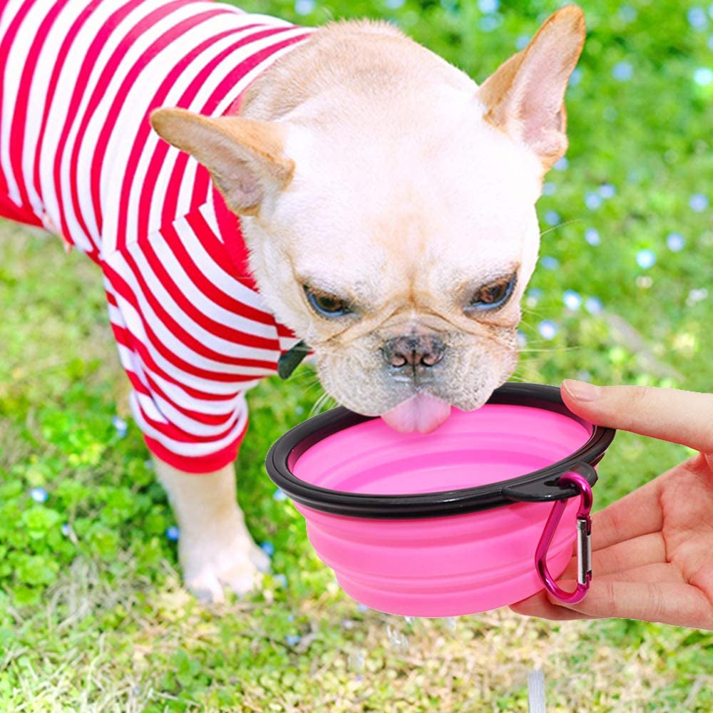 Dog Bowl Pet Collapsible Bowls, 2 Pack Collapsible Dog Water Bowls for Cats Dogs, Portable Pet Feeding Watering Dish for Walking Parking Traveling with 2 Carabiners (Small, Orange+Pink)